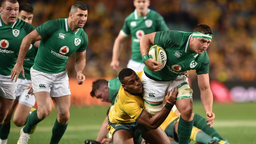 Ireland’s CJ Stander makes one of his 15 carries in Sydney. Photograph: Getty Images