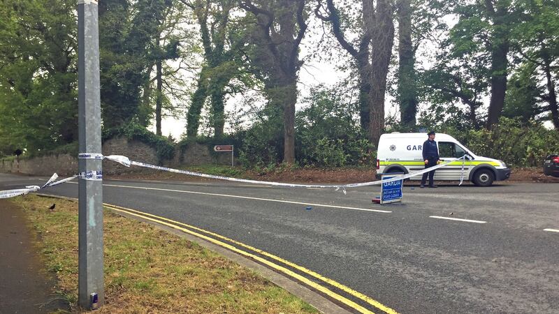 Garda on the R760 in Enniskerry, Co Wicklow, where they are investigating the suspected abduction of Jastine Valdez (24). Photograph: Eleanor Barlow/PA Wire