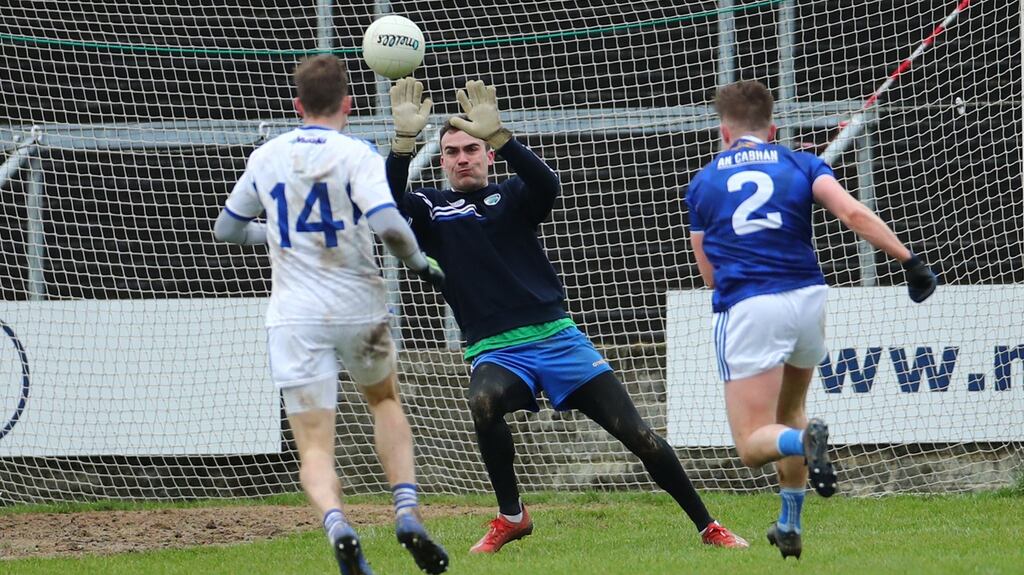 Cavan’s Stephen Murray scores his second goal late on in the Allianz Football League Division 2 game against Laois  at MW Hire O’Moore Park in  Portlaoise. Photograph: James Crombie/Inpho