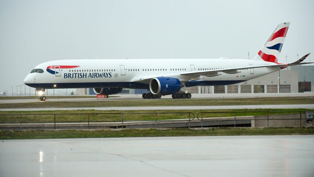 A brand new British Airways A350 touches down in Toronto for the first time. The airline is introducing new aircraft into its fleet to help reduce its carbon footprint. Photograph: George Pimentel/Getty Images for British Airways