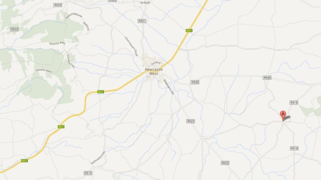 The teenager was working on his grandfather’s farm in Kilmeedy in the west of Co Limerick at about 2.45pm yesterday afternoon when the incident occurred. Image: Google Maps