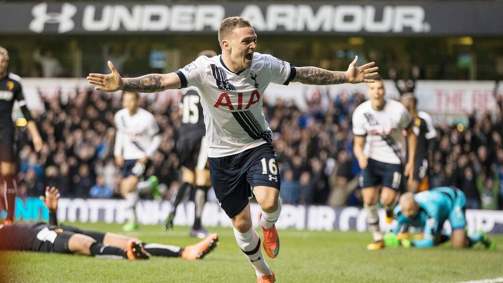 Kieran Tripper’s first Spurs goal gave his side a 1-0 win against Watford. Photograph: EPA