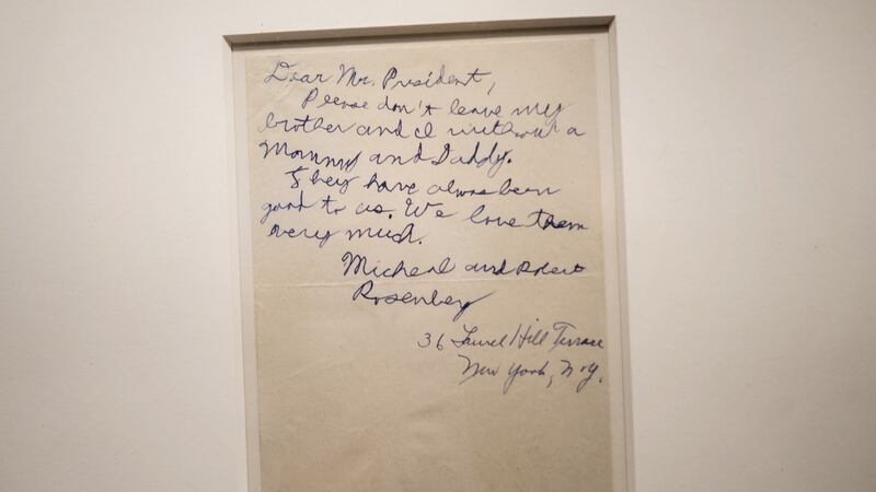 A letter from Michael and Robert Rosenberg pleading for the life of their parents. Photograph: Brendan Smialowski/ AFP via Getty