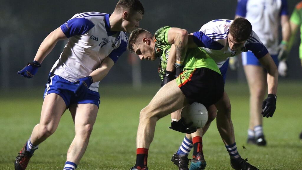 IT Carlow’s Adam Steed is tackled by Letterkenny IT’s Paddy Dolan. Photo: John McVitty /Inpho