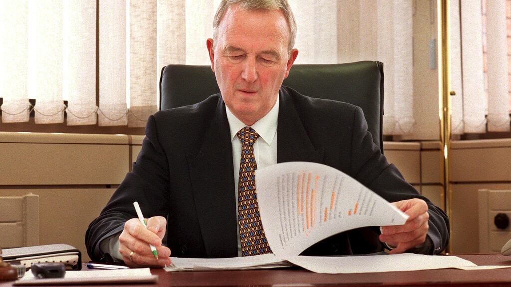 Finbarr Flood in his office at the Labour Court in 1999. Photograph: Dara Mac Dónaill/The Irish Times