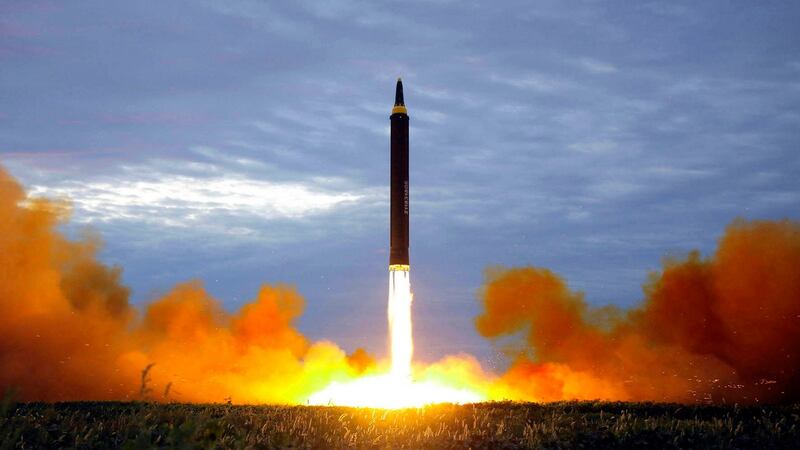 File photo by the North Korean government shows what was said to be the test launch of a Hwasong-12 intermediate range missile in Pyongyang, North Korea. Photograph: Korean Central News Agency/Korea News Service via AP