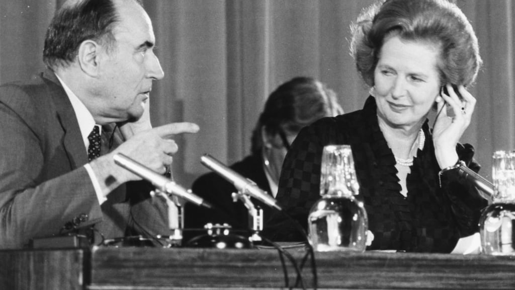 Former French president Francois Mitterrand and former British prime minister Margaret Thatcher: Ken Clarke suggested one reason Helmut Kohl and Mitterrand patronised Thatcher and failed to take her seriously was because she was a woman. Photograph: Graham Turner/Keystone/Getty