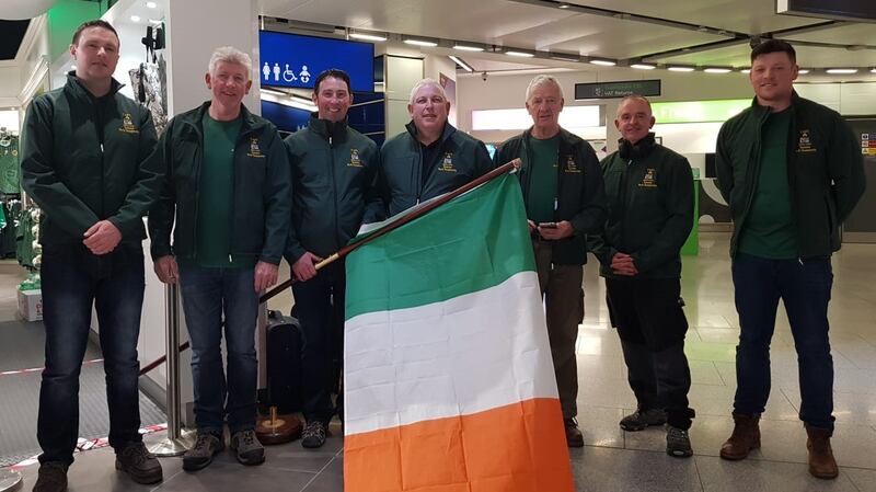 The Trout Angling Federation of Ireland team prior to departure for the FIPS-Mouche world championships in Tasmania last month: Jonathon O’Grady, Frank Dempsey, Michael Drinan, John Buckley, Stuart McGrane, Campbell Baird and Seán Dempsey.