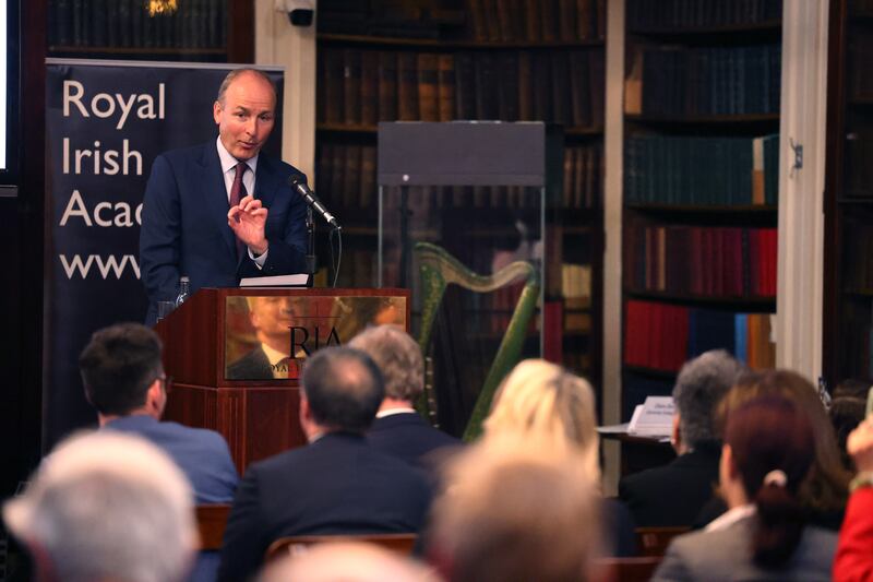 Tánaiste Micheál Martin giving the keynote address at a conference at the Royal Irish Academy on Dawson Street, Dublin. Photograph: Dara Mac Dónaill