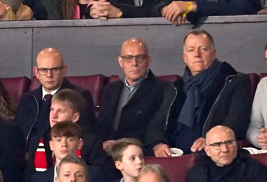 Dave Brailsford (centre) in the stands during a Premier League match at Old Trafford. Photograph: Martin Rickett/PA Wire