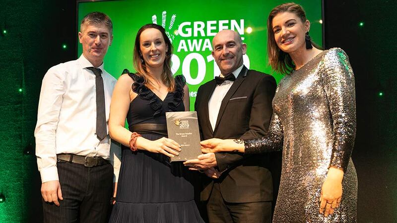 Peter Byrne, Quality & Environmental Manager, Roadbridge presents The Green Retailer Award to Kathryn Payne, IKEA Ireland.