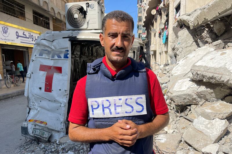 AFP journalist Khader Zaanoun in Gaza City on Tuesday. Photograph: AFP via Getty Images