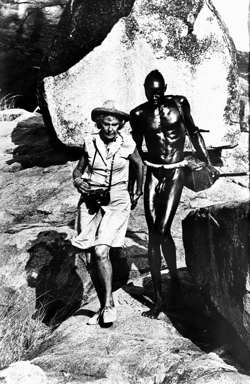 Leni Riefenstahl, in 1976, while taking photographs in Sudan. Photograph: Hulton-Deutsch Collection/Corbis via Getty Images