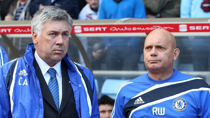 Ray Wilkins with Carlo Ancelotti during one of his spells as a coach at Chelsea. Photograph: Nick Potts/PA
