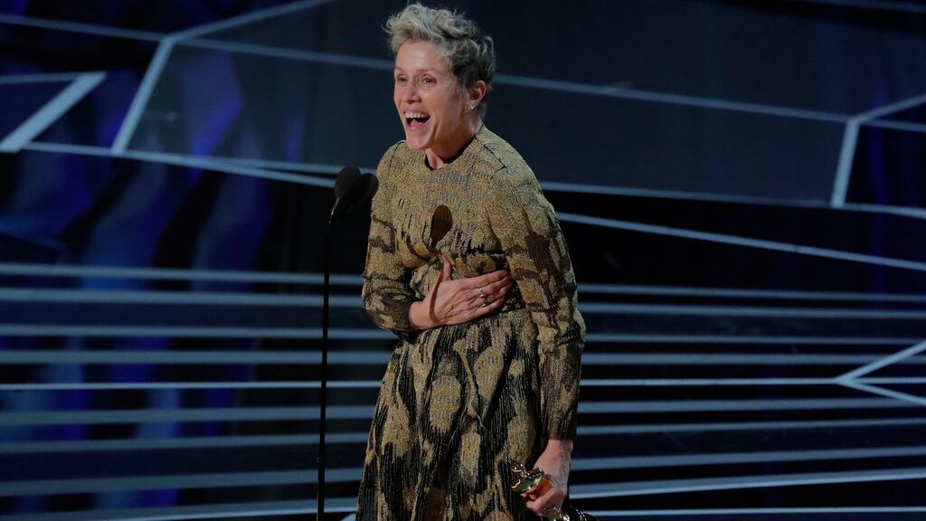 Frances McDormand finished her speech at the 2018 Academy Awards with just two words, ‘inclusion rider’. Photograph: Lucas Jackson/Reuters.