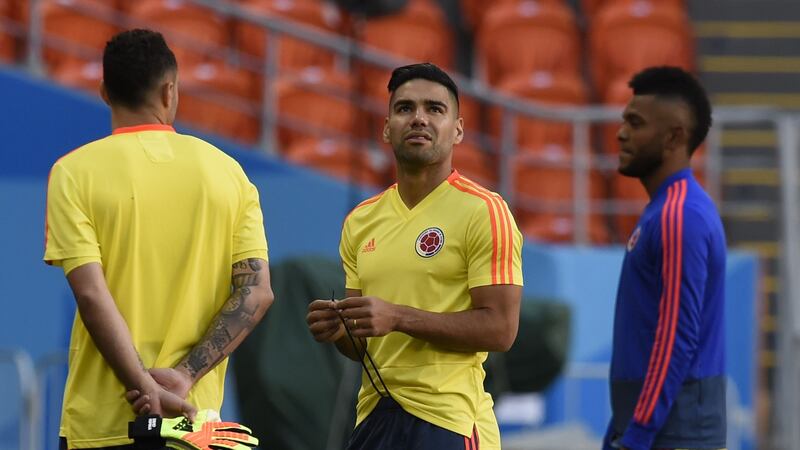 Colombia’s Radamel Falcao in training ahead of his side’s clash with Japan. Photograph: Juan Barreto/AFP/Getty