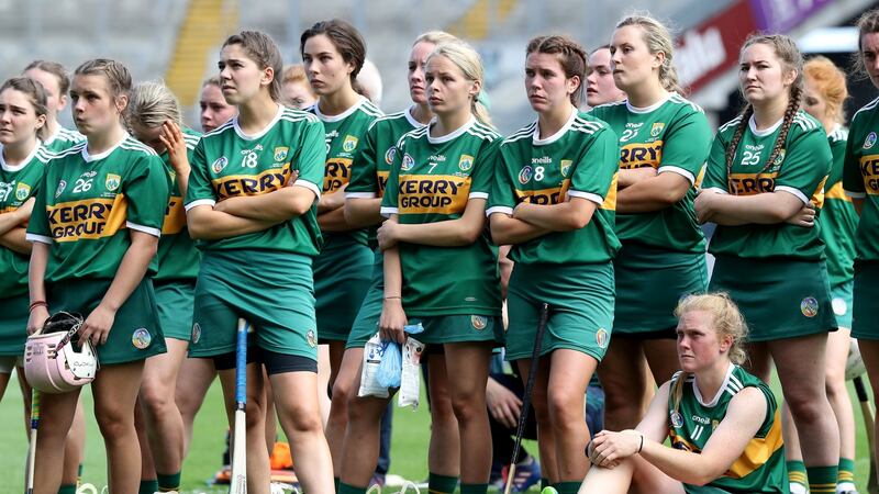 Kerry players dejected at the end of the game. Photograph: Bryan Keane/Inpho