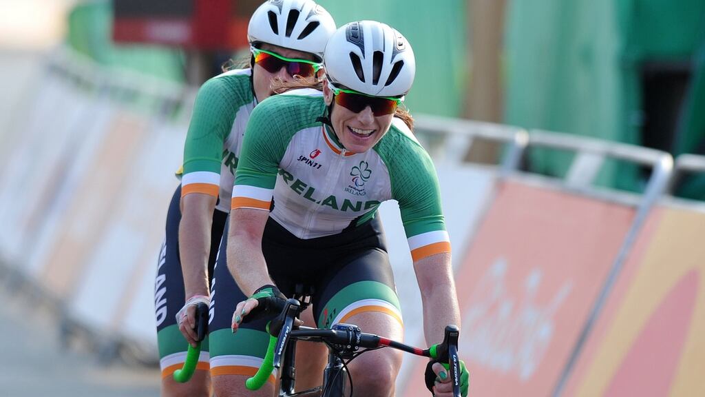 Katie-George Dunlevy and Eve McCrystal: they covered the 31.2km time-trial course in 41 minutes 2.51 seconds. Photograph: Jean-Baptiste Benavent/Sportsfile