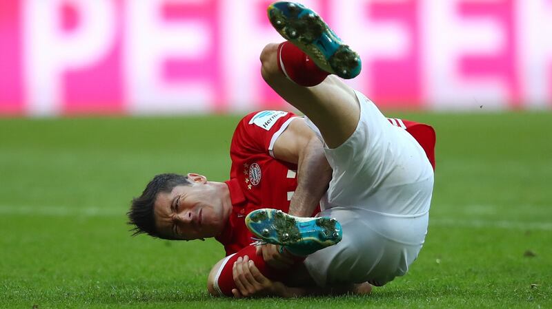 Bayern Munich’s Robert Lewandowski is a doubt after sustaining an injury. Photograph: Michael Dalder/Reuters