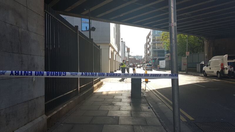 The scene of an assault on Townsend St is sealed off on Tuesday morning. Photograph: Paddy Logue
