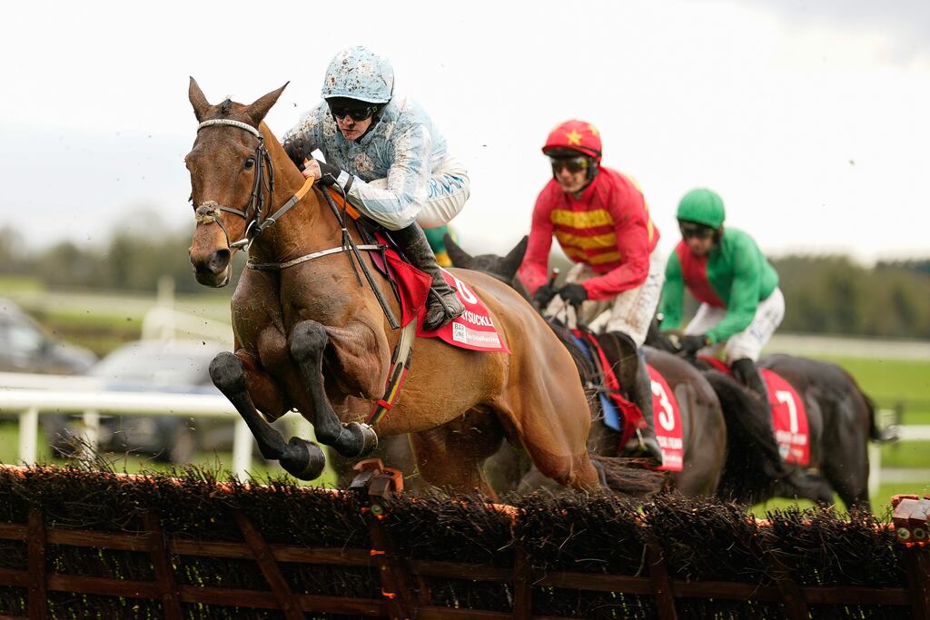 Rachael Blackmore riding Honeysuckle in action during The Bar One Racing Hatton's Grace Hurdle at Fairhouse, where they finished third. Photograph: Alan Crowhurst/Getty Images