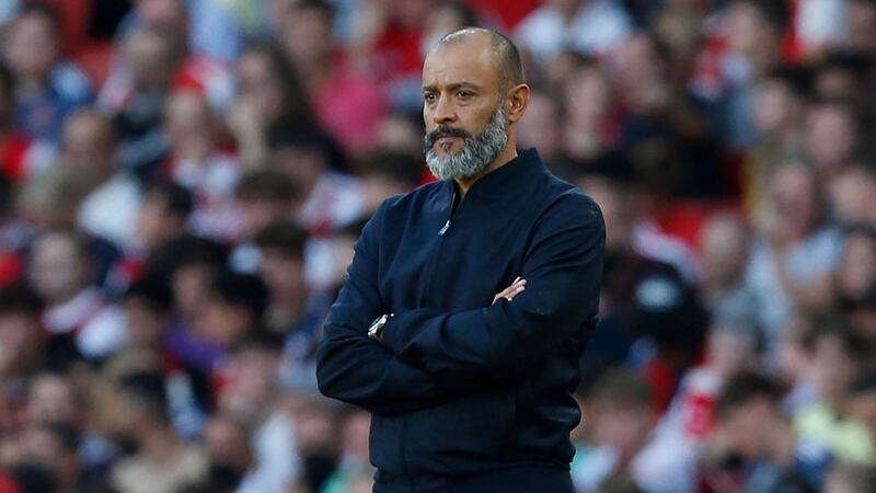 Tottenham Hotspur manager Nuno Espirito Santo looks on during the defeat to Arsenal at the Emirates Stadium. Photograph: Ian Kington/Ikimages/AFP via Getty Images