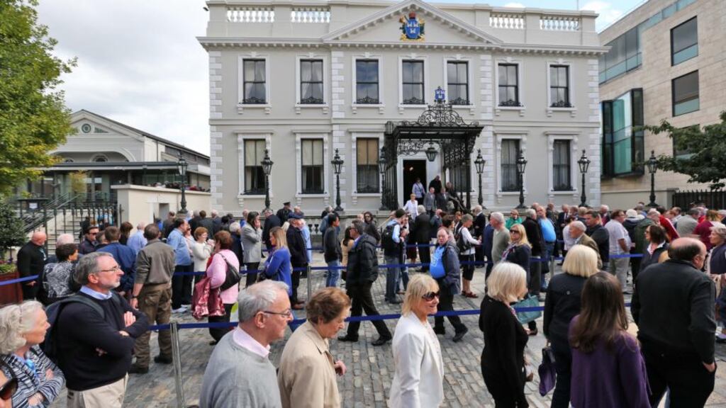 Queues at the Mansion House, Dublin, on Saturday where people was given the opportunity to see Albert Reynolds reposing. Photograph: Colin Keegan, Collins