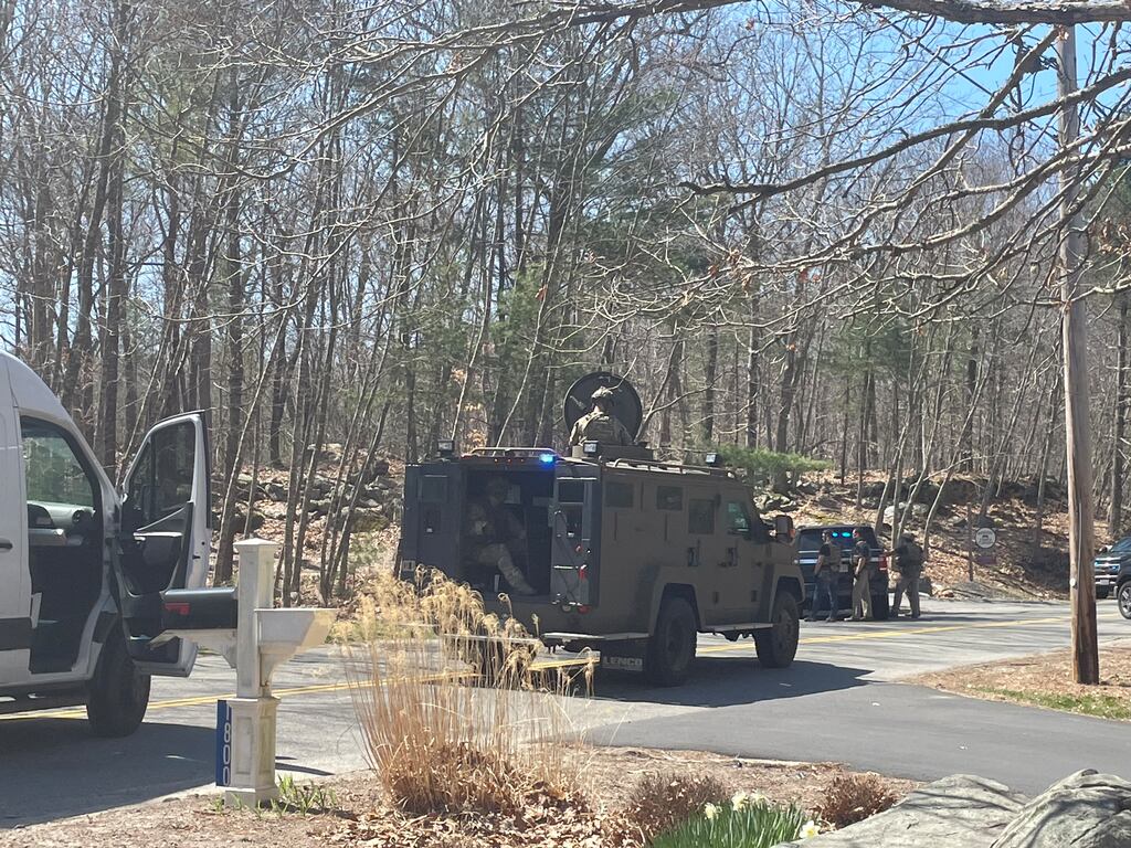 FBI law enforcement officers at the home of Jack Teixeira, in North Dighton, Massachusetts. Photograph: CJ Chivers/The New York Times