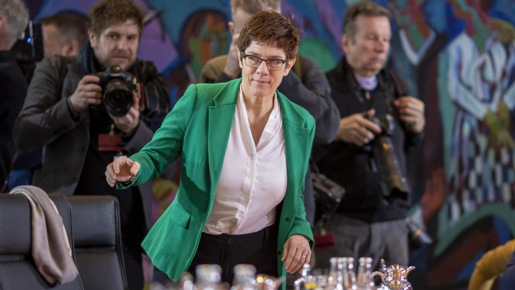 Outgoing CDU leader Annegret Kramp-Karrenbauer arrives for the weekly meeting of the cabinet meeting in Berlin on Wednesday. Photograph: Maja Hitij/Getty Images
