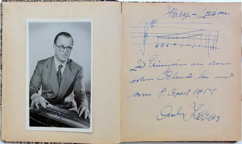 A photograph of Anton Karas, who wrote the theme music of The Third Man, at the The Third Man Museum.