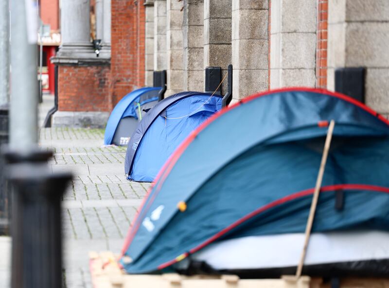 Homeless tents outside the closed Victorian Fruit Market. Photograph: Leah Farrell/RollingNews.ie