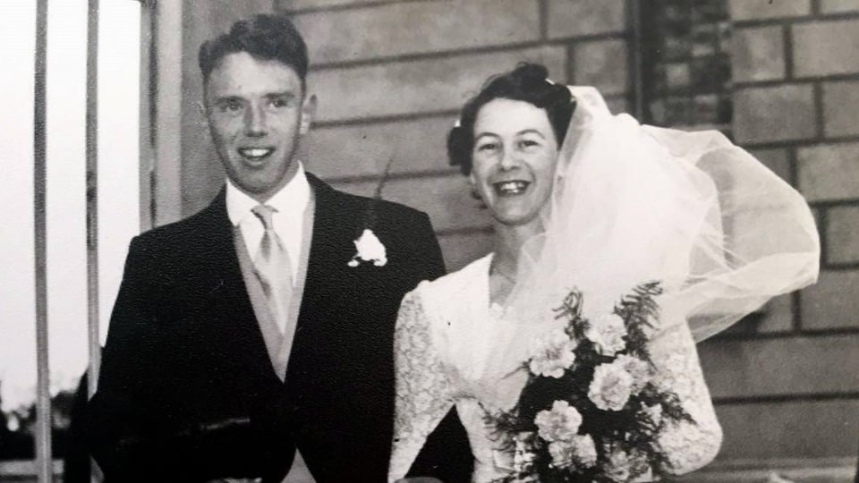 Pat and her husband Paddy on their wedding day