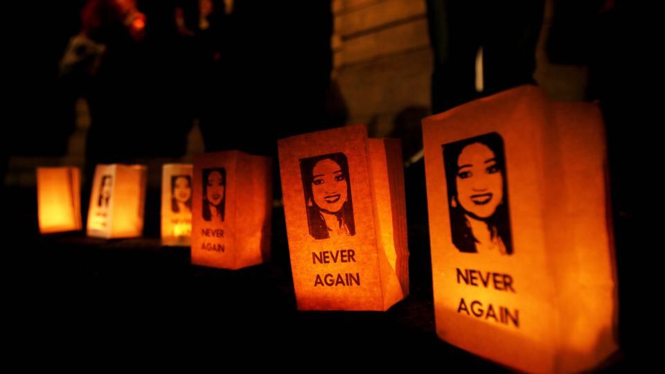 People attend a Candlelit vigil at St Stephens green in Dublin to mark one year since the death of Savita Halappanavar. Photograph: Niall Carson/PA