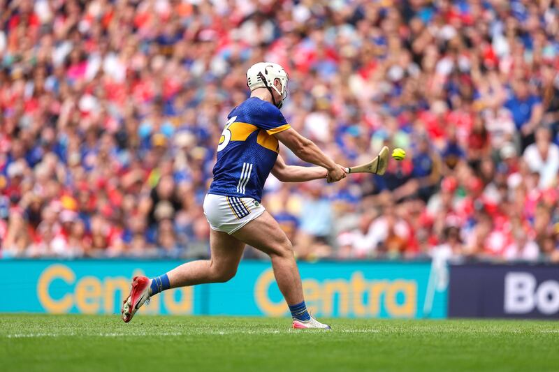 Tipperary's Darragh McCarthy scores a penalty. Photograph: Bryan Keane/Inpho