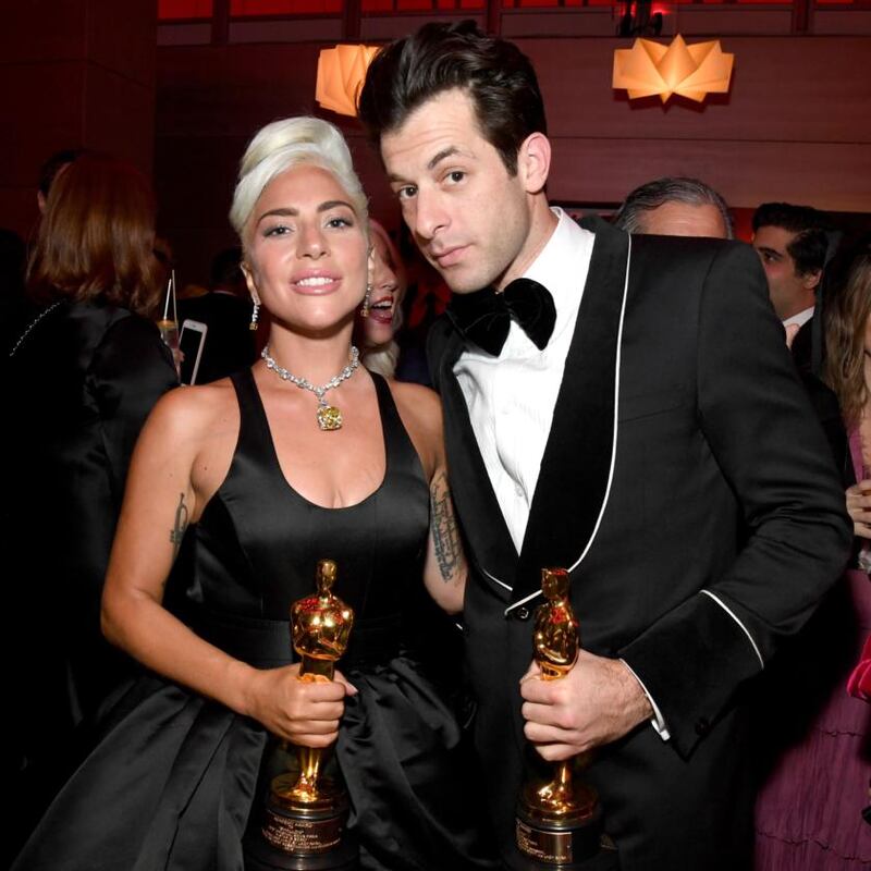 Mark Ronson and Lady Gaga win  Oscars for song Shallow, from A Star Is Born. Photograph:  Kevin Mazur/VF19/WireImage
