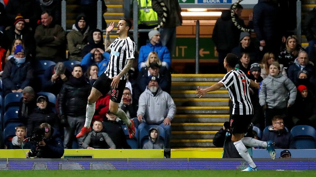 Newcastle United’s Joselu celebrates scoring his side’s third goal of the game during the Emirates FA Cup third round replay against Blackburn Rovers. Photo: Martin Rickett/PA Wire