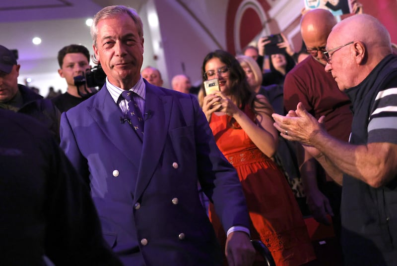 Reform Party leader Nigel Farage arrives to speak at a 'Meet Nigel Farage' event in Clacton-on-Sea Photograph: EPA