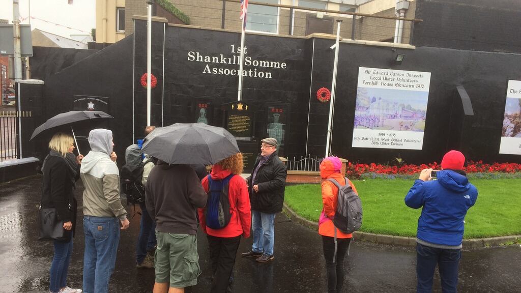 The Battle of the Somme memorial on the Shankill Road, west Belfast.