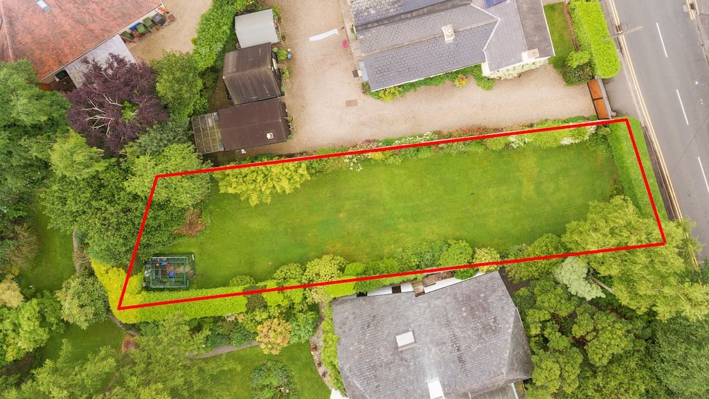 A site on Westminster Road in Foxrock, with planning permisison for a four-bedroom house and for sale for €800,000.