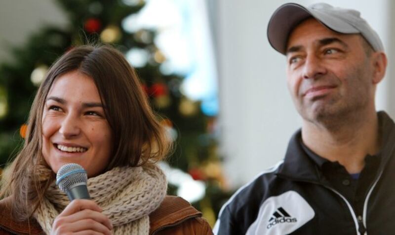 Boxing coach Pete Taylor with his daughter, Olympic gold medallist Katie Taylor. File photograph: Julien Behal/PA
