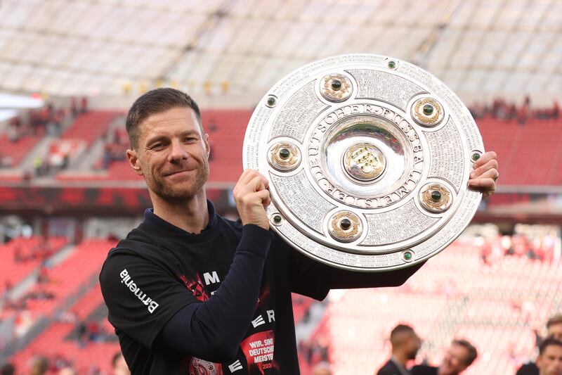 Xabi Alonso led Bayer Levekusen to their first Bundesliga title. They were the first champions to go undefeated all season. Photograph: Alex Grimm/Getty Images