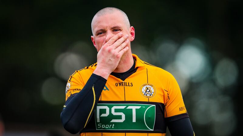 Austin Stacks’ Kieran Donaghy at the full-time whistle of the AIB Munster SFC semi-final against Nemo Rangers at Páirc Uí Rinn. Photograph: Oisín Keniry/Inpho