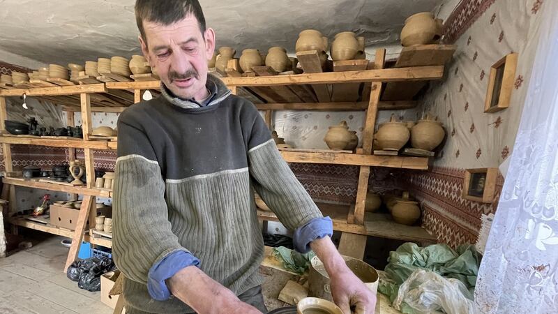 A potter in the village of Havarechchyna, western Ukraine, which is famous for its ceramics. He does not know when tourists will return to the village following Russia’s invasion of Ukraine on February 24th. Photograph: Daniel McLaughlin