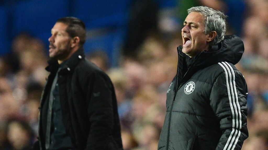 Diego Simeone and Jose Mourinho: speculation suggests Chelsea are keen to tempt the Argentinian to Stamford Bridge as Molurinho’s long-term successor. Photo: Jamie McDonald/Getty Images)