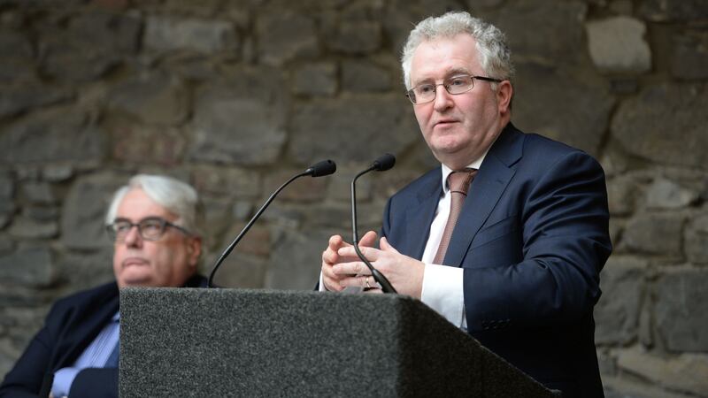 Chief Justice of Ireland Frank Clarke and Attorney General Seamus Woulfe SC speaking during a panel discussion “Judicial co-operation after Brexit” at the Annual Construction Law Ireland Conference in the Distillery Building. Photograph: Alan Betson / The Irish Times