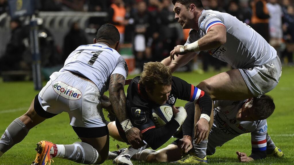 Toulouse’s French fullback Maxime Medard scores a try against Oyonnax in the Champions Cup. Photograph: Pascal Pavani/AFP/Getty Images