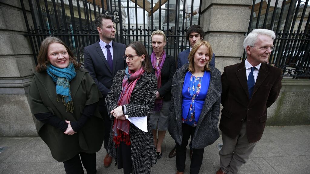 June Dillon, Dr Andrew O’Regan, Dr Siobhán Crowley, Dr Kirsten Fuller, Dr Brendan Crowley, Dr Marie O’Donovan and Dr John Monaghan of the Medical Alliance for the Eighth. Photograph: Nick Bradshaw
