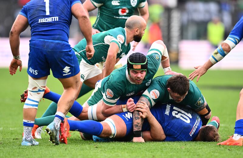 Ireland's James Ryan in action during the Six Nations match at the Stadio Olimpico, Rome. Photograph: Domenico Cippitelli/PA Wire