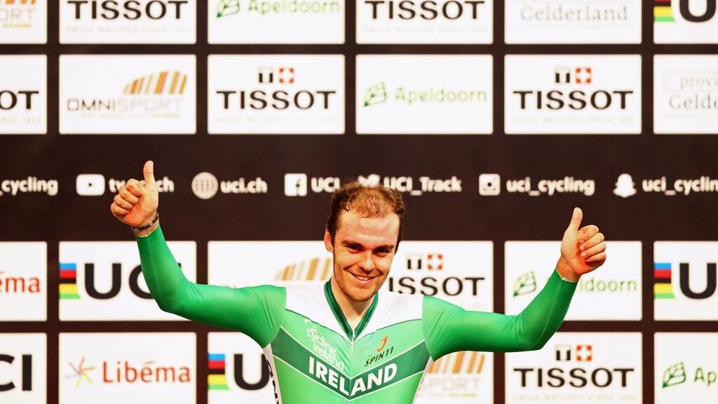 Mark Downey of Ireland celebrates winning during the Tissot UCI Track Cycling World Cup in the Netherlands last year. Photograph: Dean Mouhtaropoulos/Getty Images
