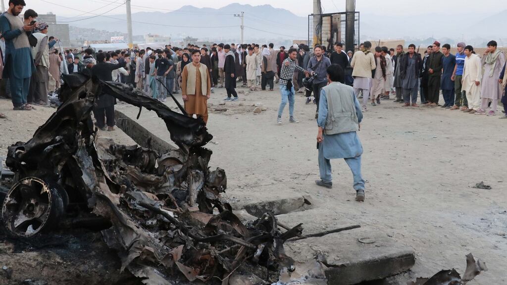 The aftermath of an attack  by Isis-K on a girls’ school in Kabul in May of this year in which 68 people were killed and 165 injured. Photograph:  Haroon Sabawoon/Anadolu Agency via Getty Images